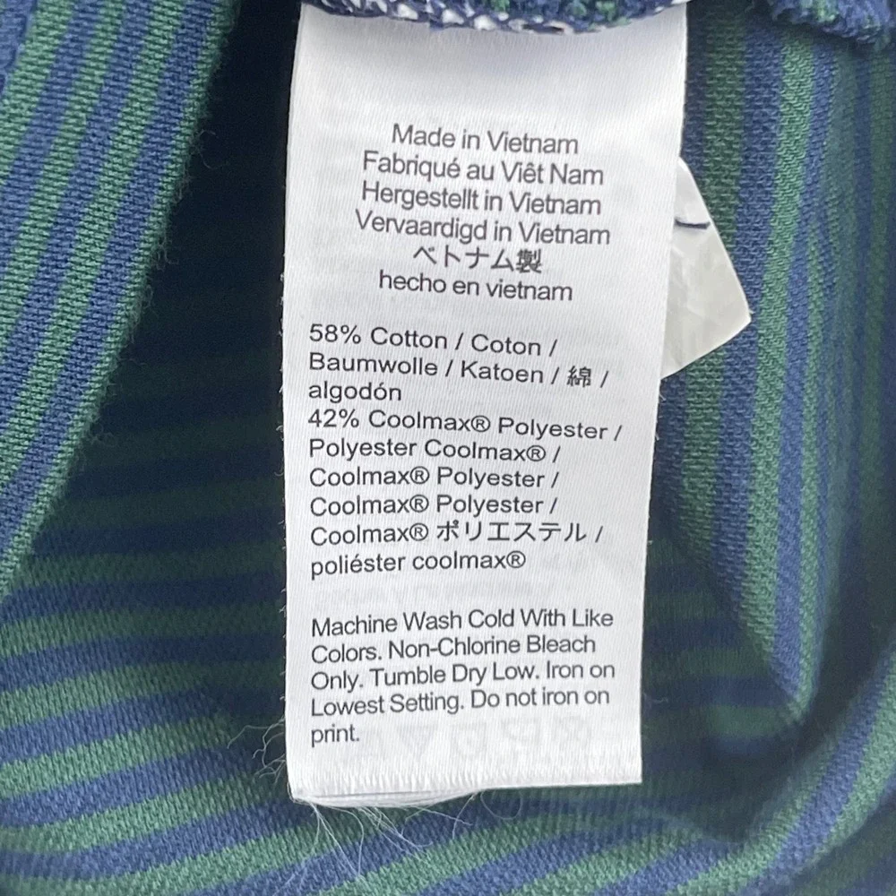J.Crew‎ Oarsman Polo Mens Large Teal Green Striped Coolmax Short Sleeve Shirt